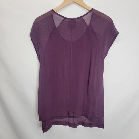 Plum Purple Sheer Cap Sleeve Multiple layer Blouse - Picture 14 of 15